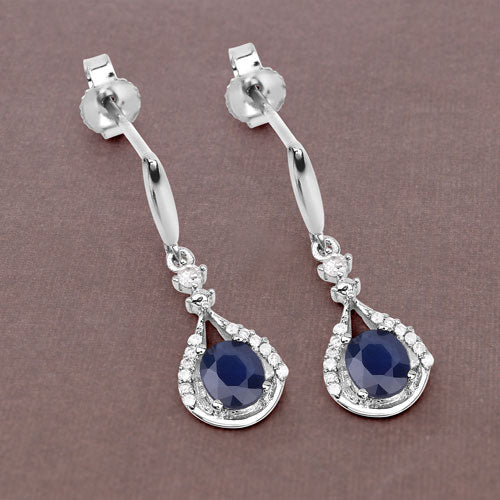 0.86 Carat Genuine Blue Sapphire and White Diamond 14K White Gold Earrings - Image 8