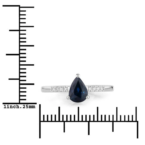 0.86 Carat Genuine Blue Sapphire and White Diamond 14K White Gold Ring - Image 3