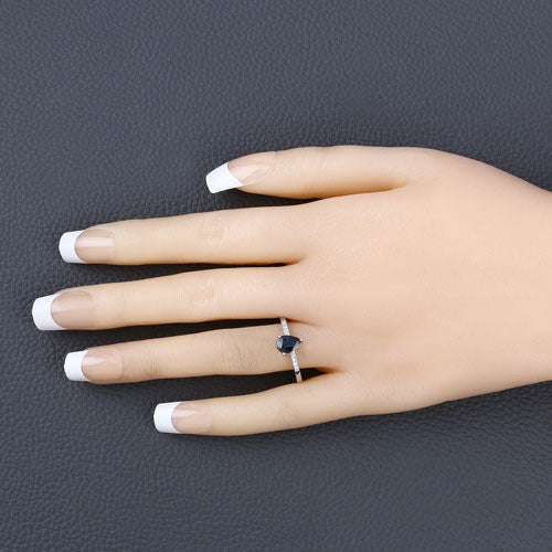 0.86 Carat Genuine Blue Sapphire and White Diamond 14K White Gold Ring - Image 5