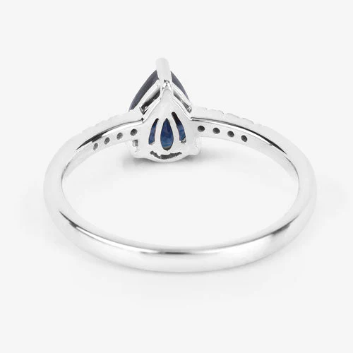 0.86 Carat Genuine Blue Sapphire and White Diamond 14K White Gold Ring - Image 7