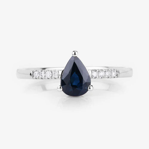 0.86 Carat Genuine Blue Sapphire and White Diamond 14K White Gold Ring - Image 8