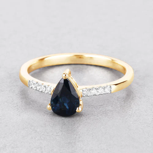 0.86 Carat Genuine Blue Sapphire and White Diamond 14K Yellow Gold Ring - Image 4