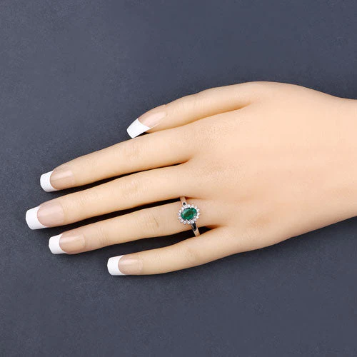 0.86 Carat Genuine Zambian Emerald and White Diamond 14K White Gold Ring - Image 12