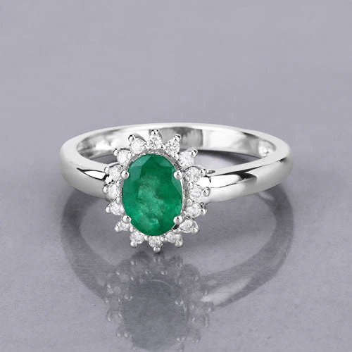 0.86 Carat Genuine Zambian Emerald and White Diamond 14K White Gold Ring - Image 6