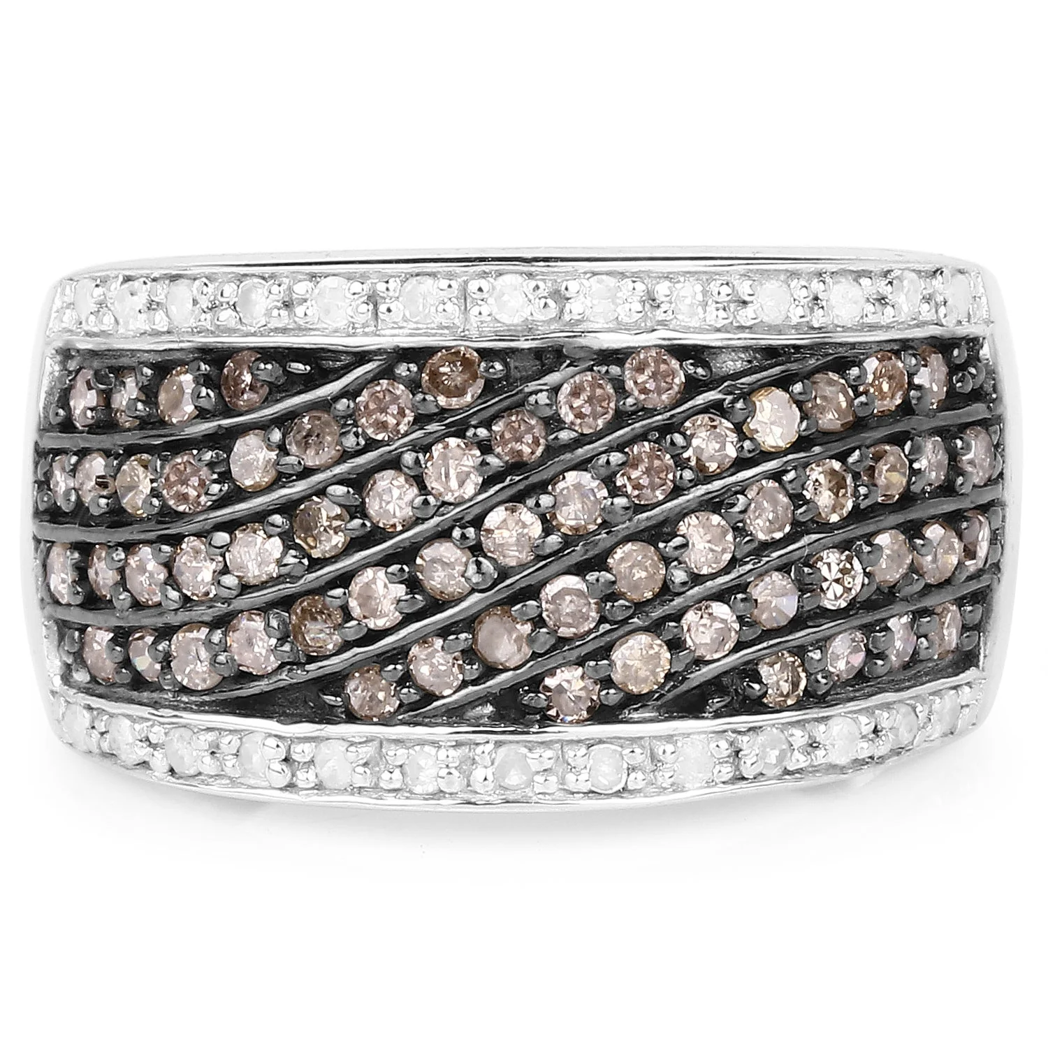 0.87 Carat Genuine Champagne Diamond and White Diamond .925 Sterling Silver Ring - Image 3