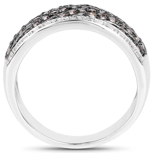 0.87 Carat Genuine Champagne Diamond and White Diamond .925 Sterling Silver Ring - Image 5