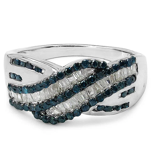 0.88 Carat Genuine Blue Diamond & White Diamond .925 Sterling Silver Ring - Image 3