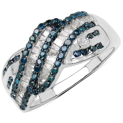0.88 Carat Genuine Blue Diamond & White Diamond .925 Sterling Silver Ring - Image 4