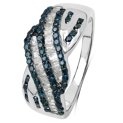 0.88 Carat Genuine Blue Diamond & White Diamond .925 Sterling Silver Ring - Image 5