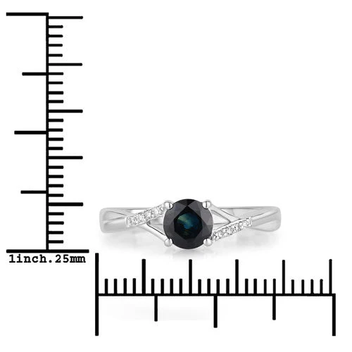 0.88 Carat Genuine Blue Sapphire and White Diamond 14K White Gold Ring - Image 3