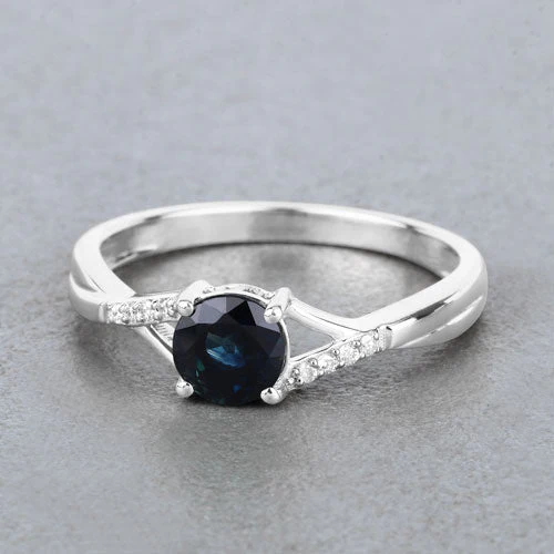 0.88 Carat Genuine Blue Sapphire and White Diamond 14K White Gold Ring - Image 4