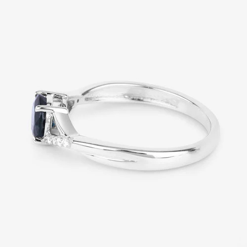 0.88 Carat Genuine Blue Sapphire and White Diamond 14K White Gold Ring - Image 6