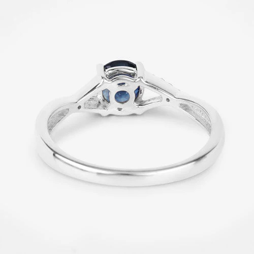 0.88 Carat Genuine Blue Sapphire and White Diamond 14K White Gold Ring - Image 7