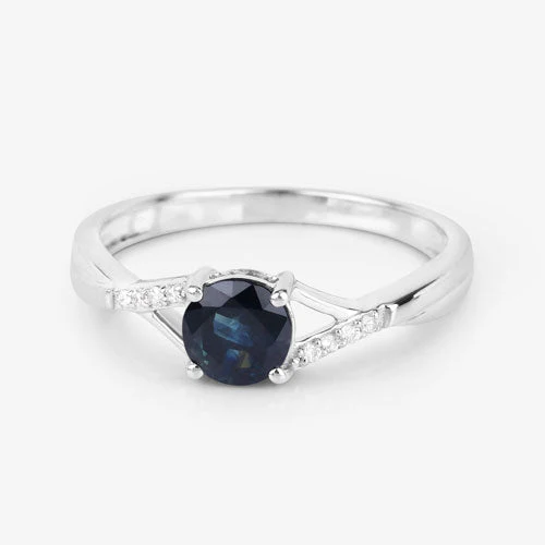 0.88 Carat Genuine Blue Sapphire and White Diamond 14K White Gold Ring - Image 9
