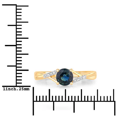 0.88 Carat Genuine Blue Sapphire and White Diamond 14K Yellow Gold Ring - Image 3