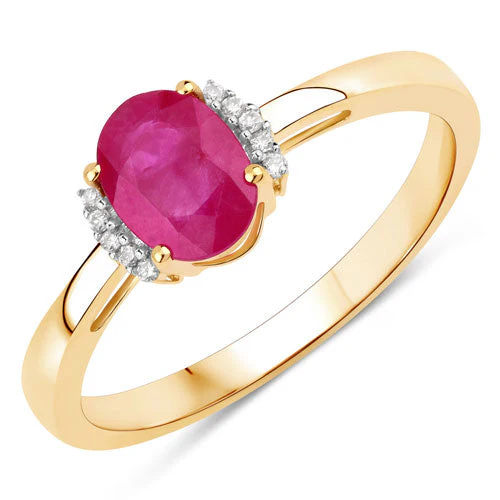 0.88 Carat Genuine Johnson Ruby and White Diamond 14K Yellow Gold Ring - Image 2