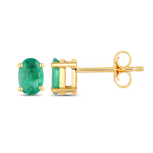 0.88 Carat Genuine Zambian Emerald 10K Yellow Gold Earrings - Image 2