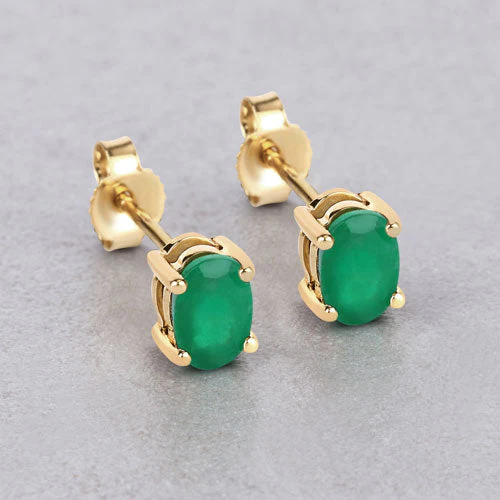 0.88 Carat Genuine Zambian Emerald 10K Yellow Gold Earrings - Image 4