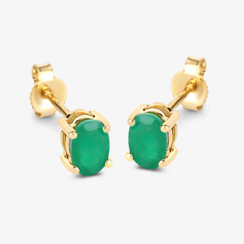 0.88 Carat Genuine Zambian Emerald 10K Yellow Gold Earrings - Image 7