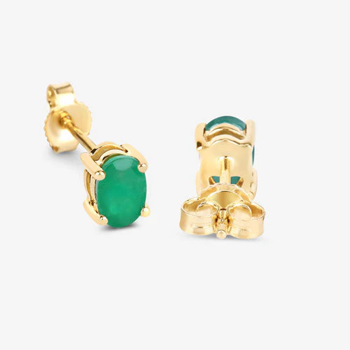 0.88 Carat Genuine Zambian Emerald 10K Yellow Gold Earrings - Image 9