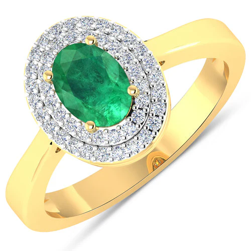 0.88 Carat Genuine Zambian Emerald and White Diamond 14K Yellow Gold Ring - Image 4