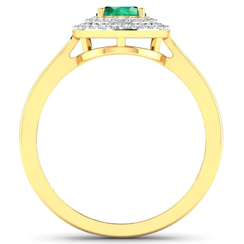 0.88 Carat Genuine Zambian Emerald and White Diamond 14K Yellow Gold Ring - Image 5