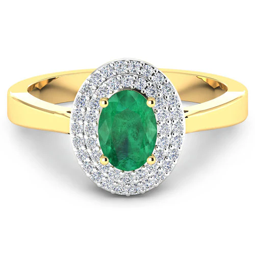 0.88 Carat Genuine Zambian Emerald and White Diamond 14K Yellow Gold Ring - Image 6