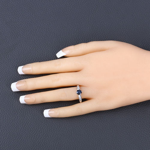 0.89 Carat Genuine Blue Sapphire and White Diamond 10K White Gold Ring - Image 5