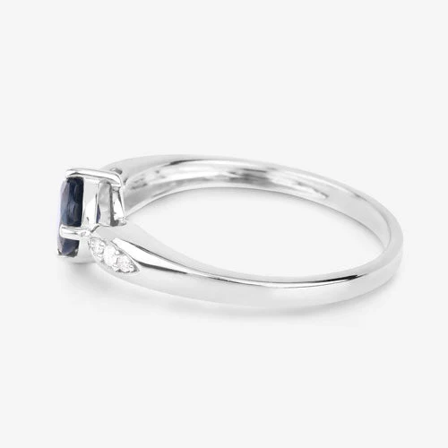 0.89 Carat Genuine Blue Sapphire and White Diamond 10K White Gold Ring - Image 6