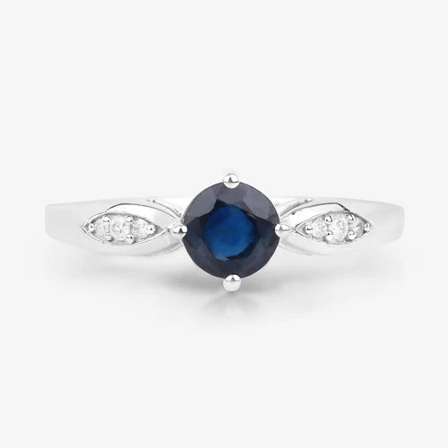 0.89 Carat Genuine Blue Sapphire and White Diamond 10K White Gold Ring - Image 8