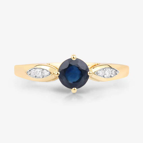 0.89 Carat Genuine Blue Sapphire and White Diamond 10K Yellow Gold Ring - Image 9