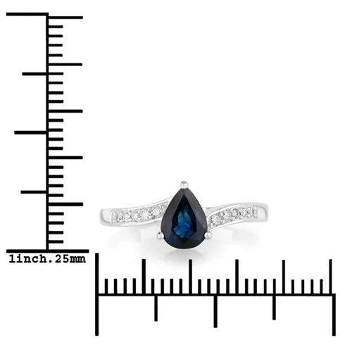 0.89 Carat Genuine Blue Sapphire and White Diamond 14K White Gold Ring - Image 3