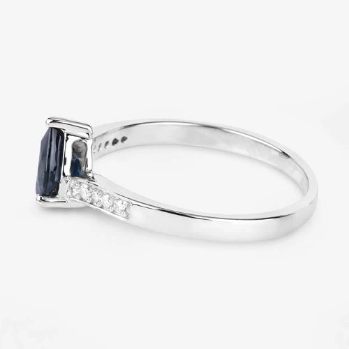 0.89 Carat Genuine Blue Sapphire and White Diamond 14K White Gold Ring - Image 6
