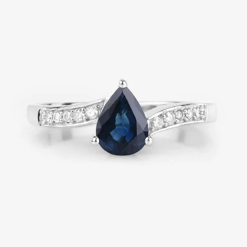 0.89 Carat Genuine Blue Sapphire and White Diamond 14K White Gold Ring - Image 8