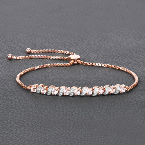0.89 Carat Genuine Morganite and White Topaz .925 Sterling Silver Bracelet - Image 3