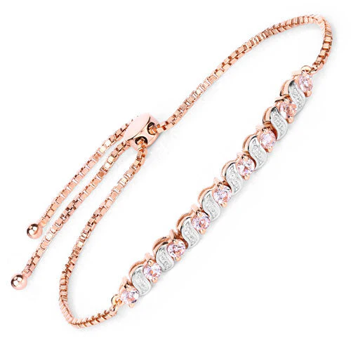0.89 Carat Genuine Morganite and White Topaz .925 Sterling Silver Bracelet - Image 5