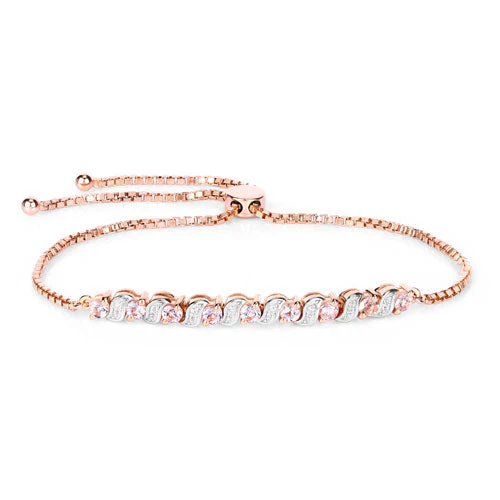 0.89 Carat Genuine Morganite and White Topaz .925 Sterling Silver Bracelet - Image 6