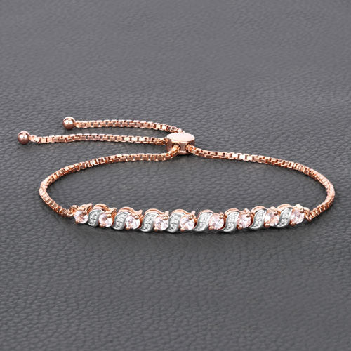 0.89 Carat Genuine Morganite and White Topaz .925 Sterling Silver Bracelet - Image 7