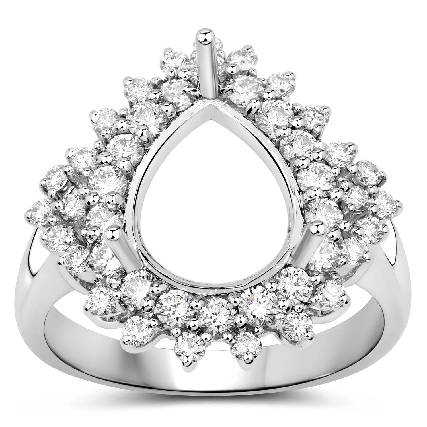 0.89 Carat Genuine White Diamond 14K White Gold Semi Mount Ring - holds 11x9mm Pear Gemstone - Image 2
