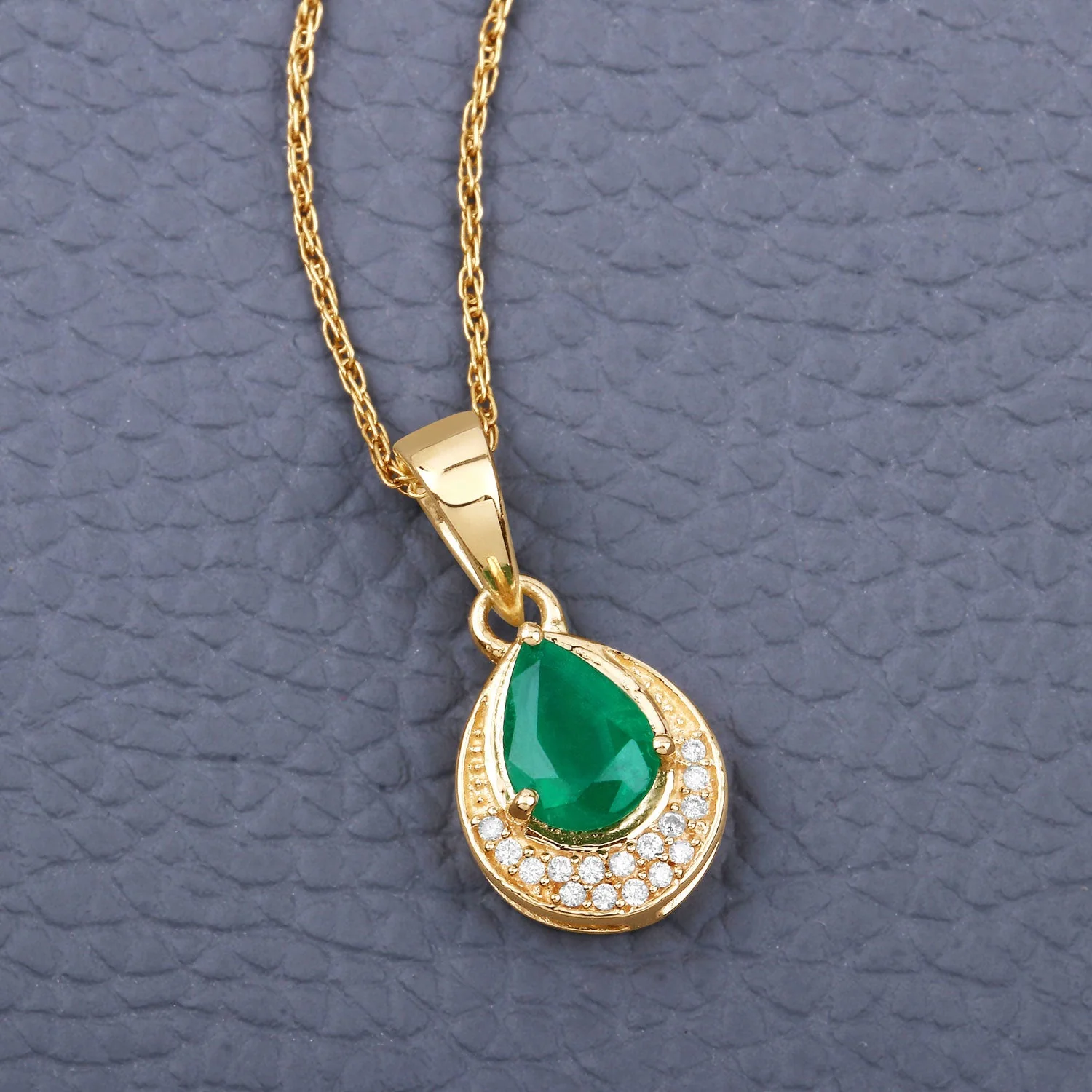 0.89 Carat Genuine Zambian Emerald and White Diamond 14K Yellow Gold Pendant - Image 3