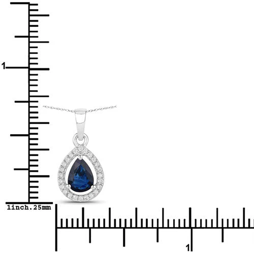 0.91 Carat Genuine Blue Sapphire and White Diamond 14K White Gold Pendant - Image 3