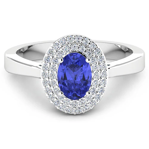 0.91 Carat Genuine Tanzanite and White Diamond 14K White Gold Ring - Image 6