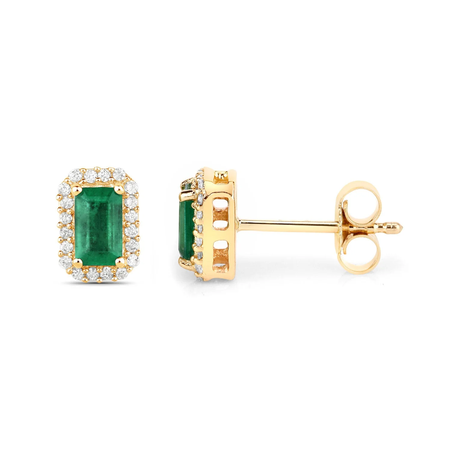 0.91 Carat Genuine Zambian Emerald and White Diamond 14K Yellow Gold Earrings - Image 2