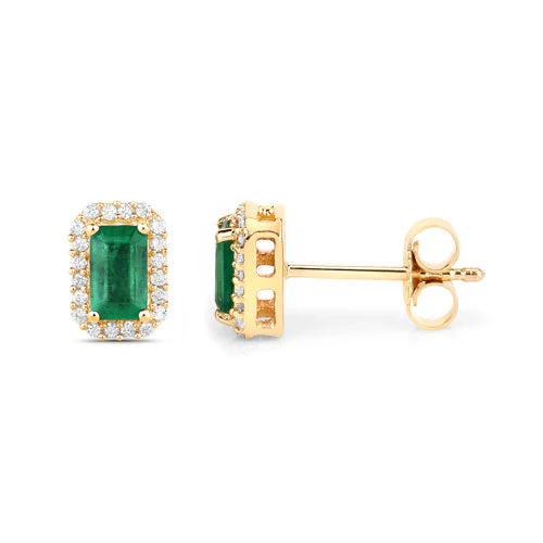 0.91 Carat Genuine Zambian Emerald and White Diamond 14K Yellow Gold Earrings - Image 7