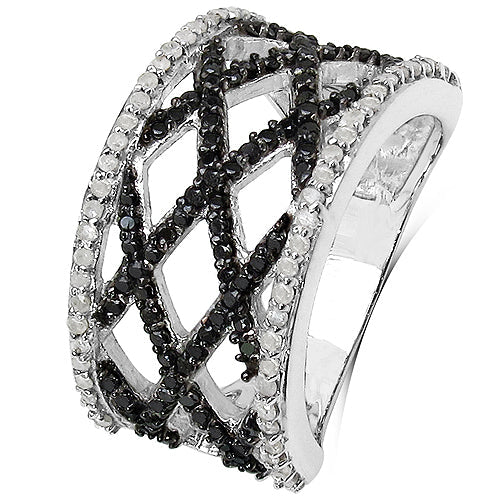 0.92 Carat Genuine Black Diamond & White Diamond .925 Sterling Silver Ring - Image 2