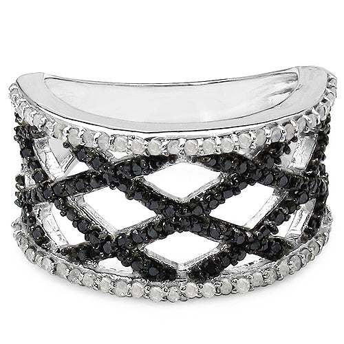 0.92 Carat Genuine Black Diamond & White Diamond .925 Sterling Silver Ring - Image 3