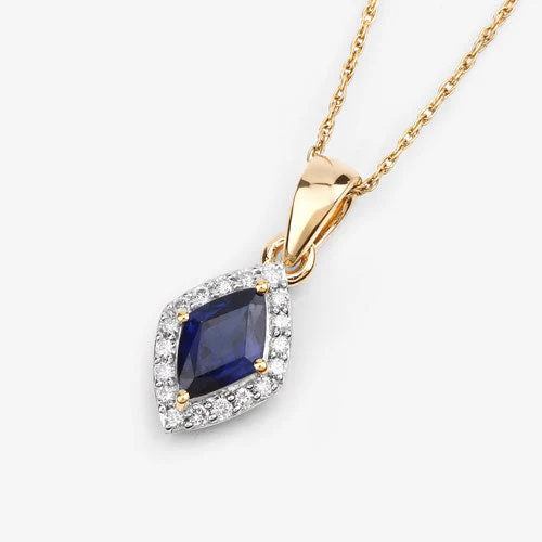 0.92 Carat Genuine Blue Sapphire and White Diamond 14K Yellow Gold Pendant - Image 12