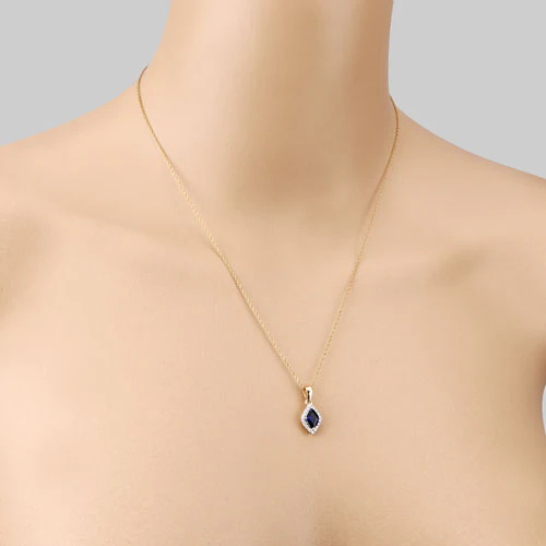 0.92 Carat Genuine Blue Sapphire and White Diamond 14K Yellow Gold Pendant - Image 14