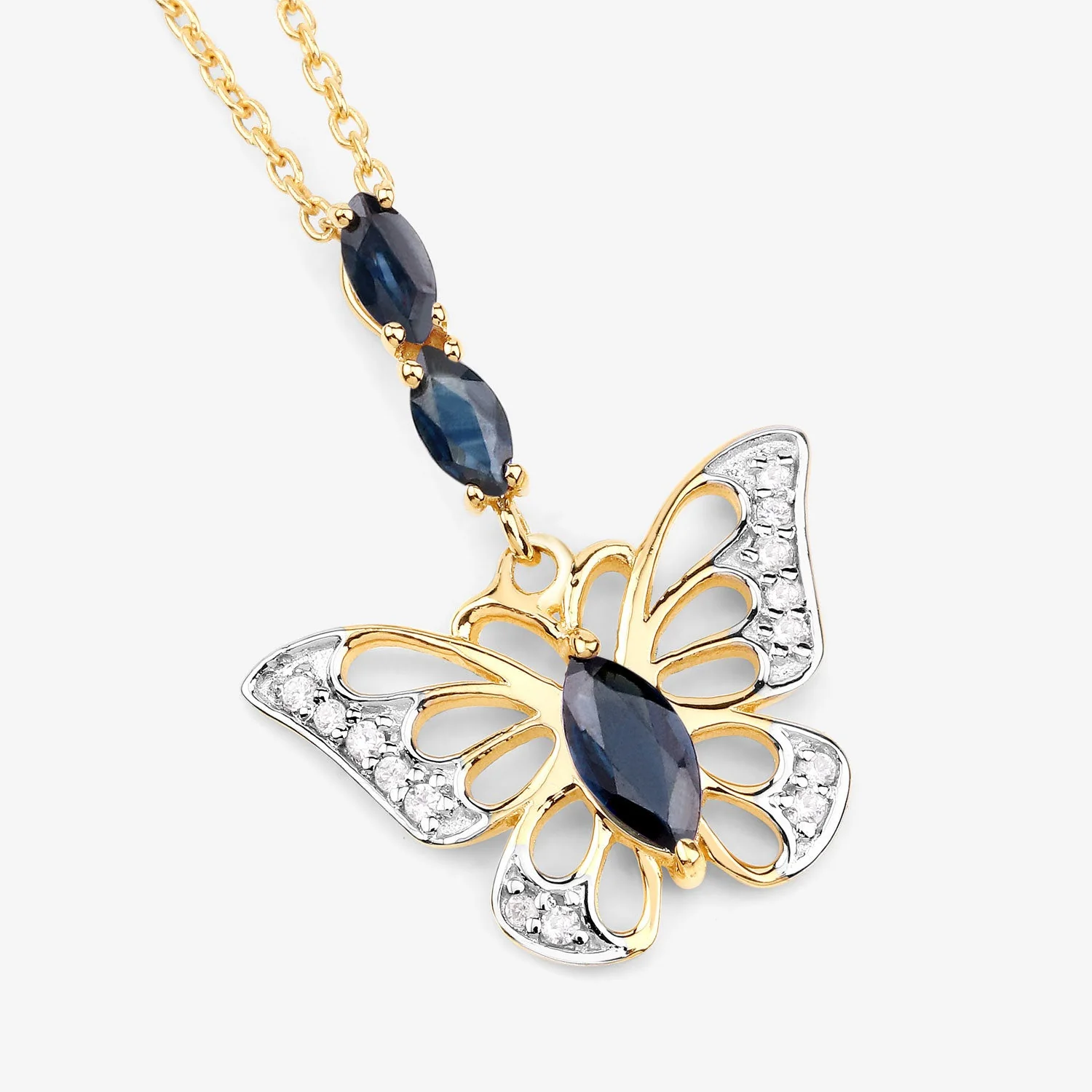 0.92 Carat Genuine Blue Sapphire and White Zircon .925 Sterling Silver Pendant - Image 4