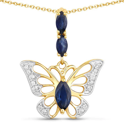 0.92 Carat Genuine Blue Sapphire and White Zircon .925 Sterling Silver Pendant - Image 5